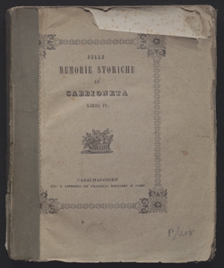 Delle memorie storiche di Sabbioneta. Libri 4. / del dottore Antonio Racheli