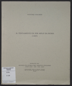 Il testamento di ser Mele da Roma (1485) / Vittore Colorni