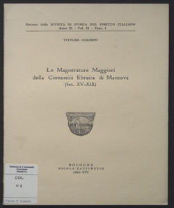 Le magistrature maggiori della comunita ebraica di Mantova (sec. 15