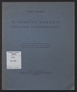 Il diritto ebraico nell'Italia contemporanea / Guido Tedeschi
