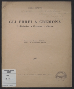 Gli ebrei a Cremona : il distintivo a Cremona e altrove