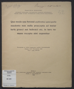 Quo modo usu forensi audientiae episcopalis suadente non nulla praecepta ad instar iuris graeci aut hebraici etc. in iure romano recepta sint exponitur / Franciscus Bossowski