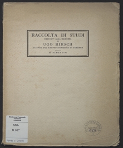 Raccolta di studi dedicati alla memoria di Ugo Hirsch dai soci del Gruppo sionistico di Ferrara : 29 tamuz 5691