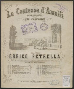 La Contessa d'Amalfi : dramma lirico in 4 atti di Gio. Peruzzini / musica del M.o Cav.e Errico Petrella ; riduzione per canto e pianoforte