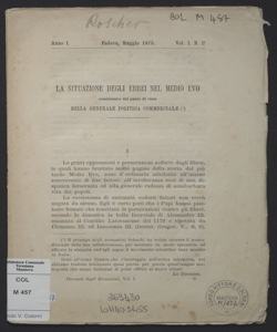 La situazione degli ebrei nel Medio Evo considerata dal punto di vista della generale politica commerciale / Guglielmo Roscher