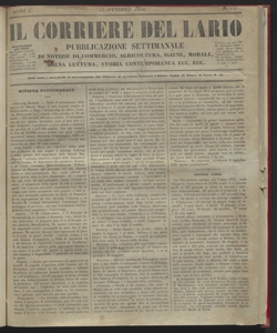 Il corriere del Lario : pubblicazione settimanale di notizie di commercio, agricoltura, igiene, morale, amena lettura, storia contemporanea ecc. ecc